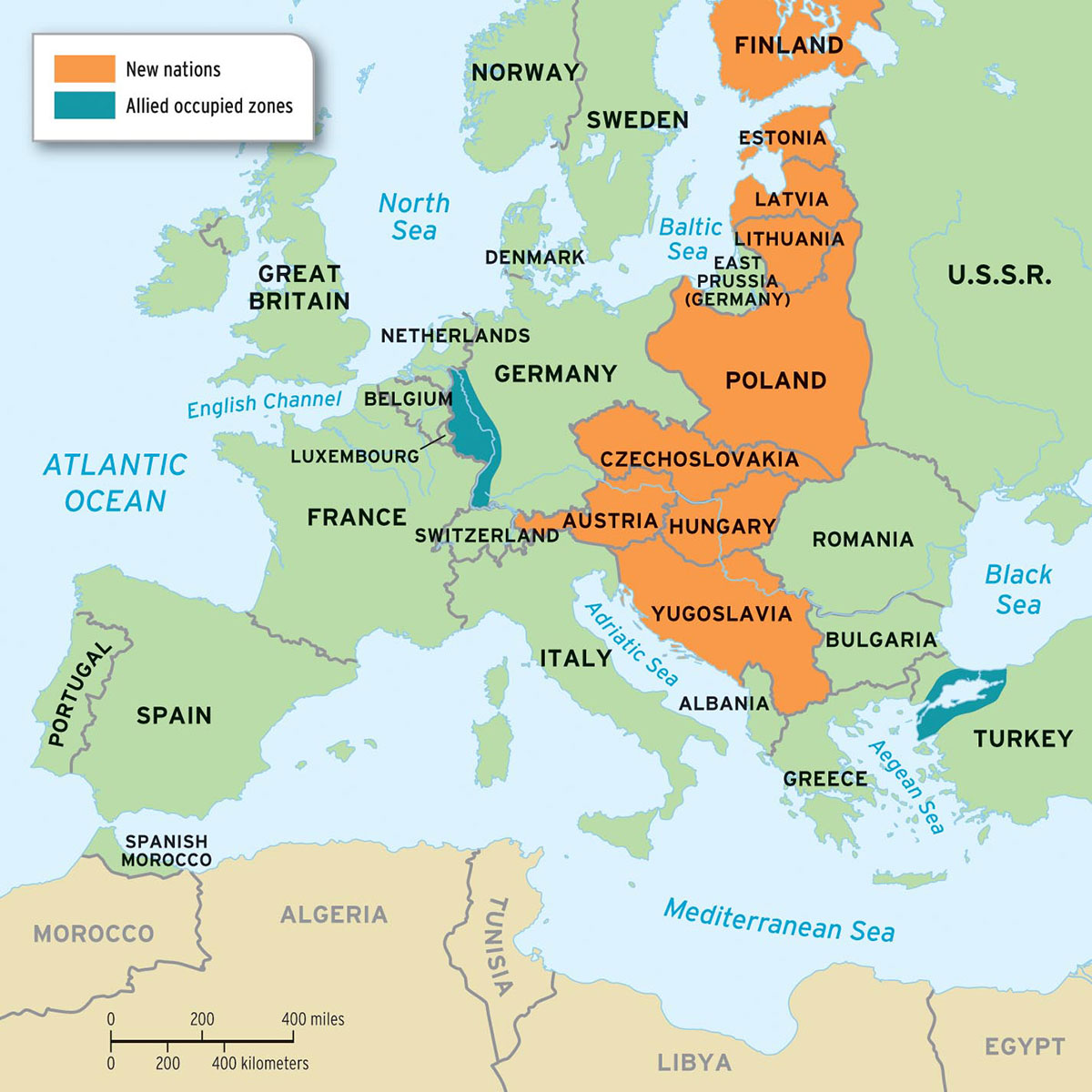 A map of Europe after WWI. 