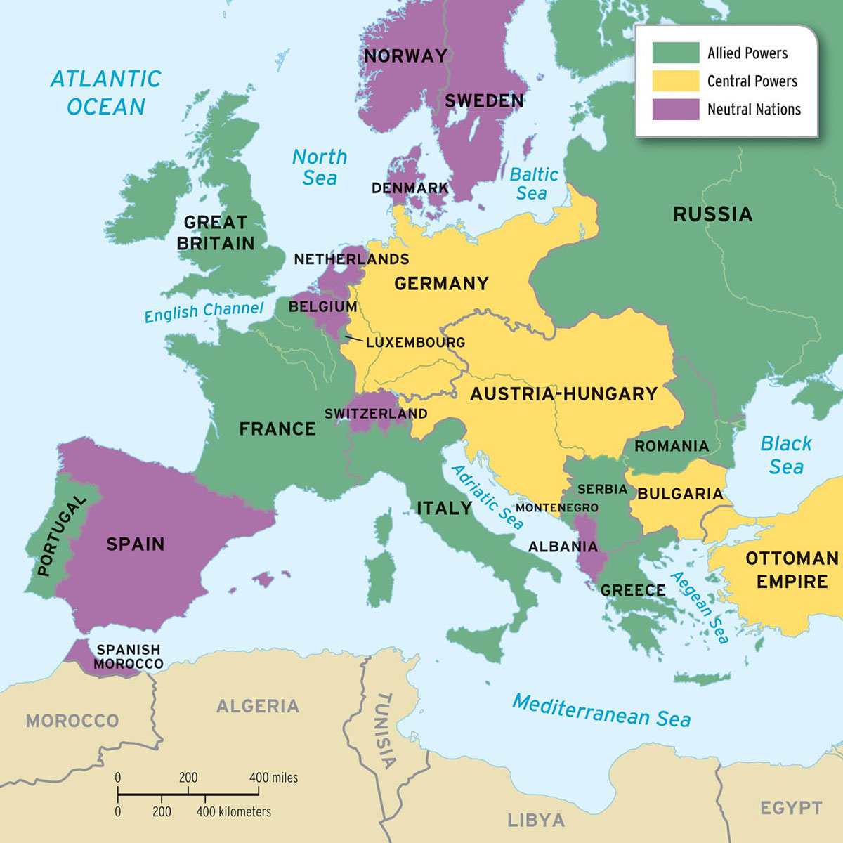 A map of Europe before WWI. 