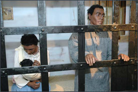 Emeline, Sam, and Child in the New Castle Jail display