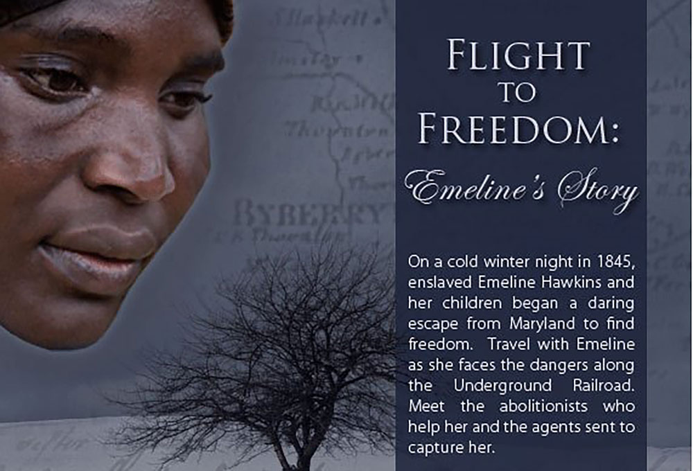 Flight for Freedom: Emeline's Story. The text summarizes the story of Emeline.