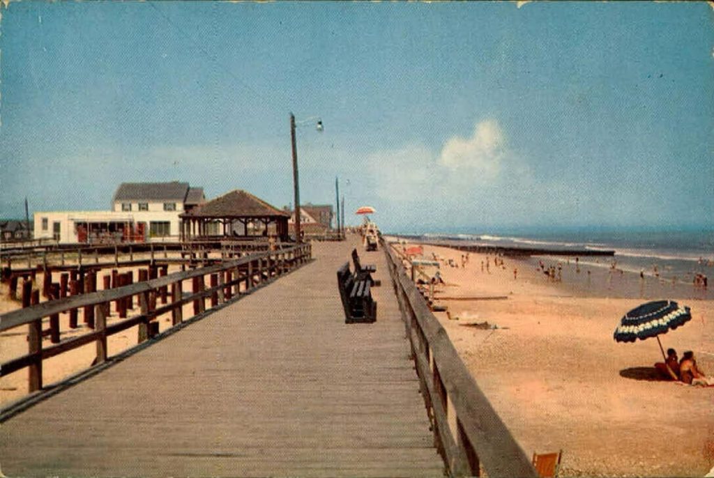 Image: Post card from the Delaware Public Archives Caley Postcard Collection. Boardwalk at Bethany Beach, Delaware 1954.