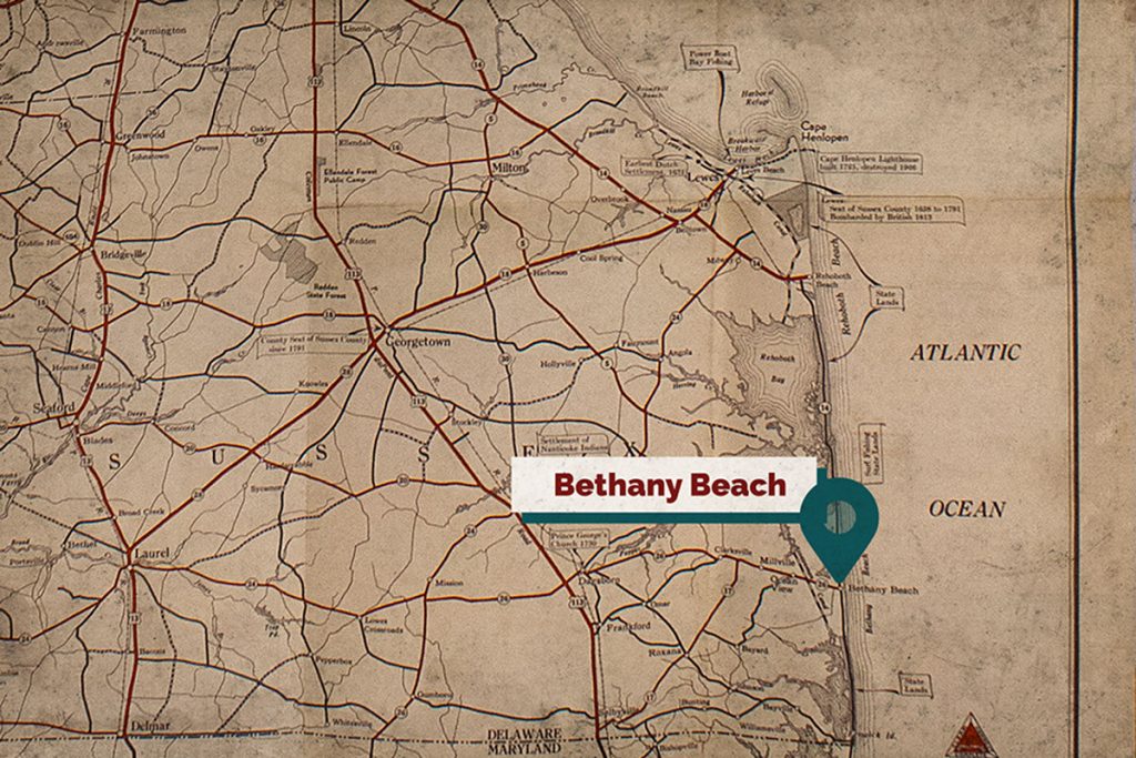 Approximate area of Bethany Beach, Delaware. Delaware Official Road Map, 1940, paper, 1985.035. Image courtesy of Delaware Division of Historical and Cultural Affairs.