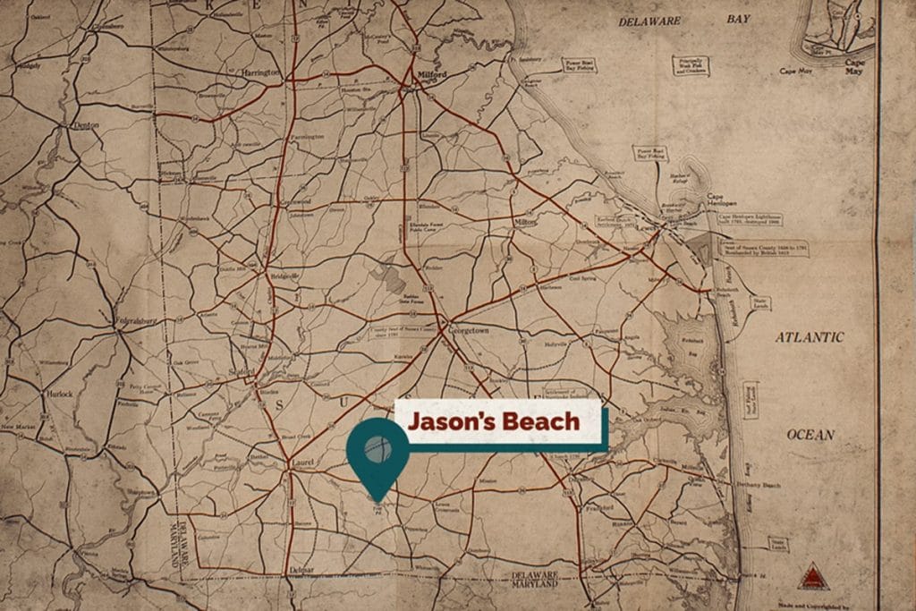 Image: Map of Delaware marking the location on Jason's Beach.