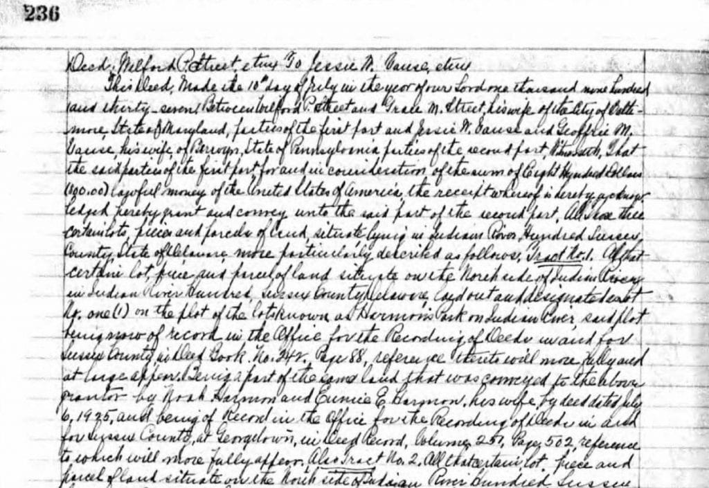 Photocopy of a cursive hand written deed. Written on paper in 1937