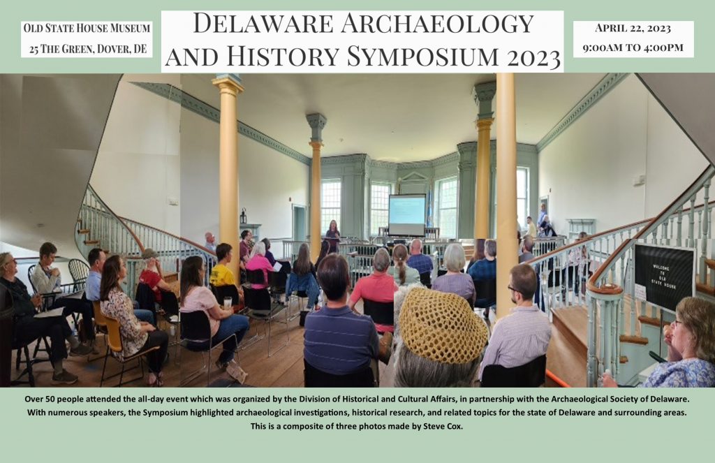 This image is a composite from the 2023 Delaware Archaeology and History Symposium. It shows the crowd absorbing the presentations.