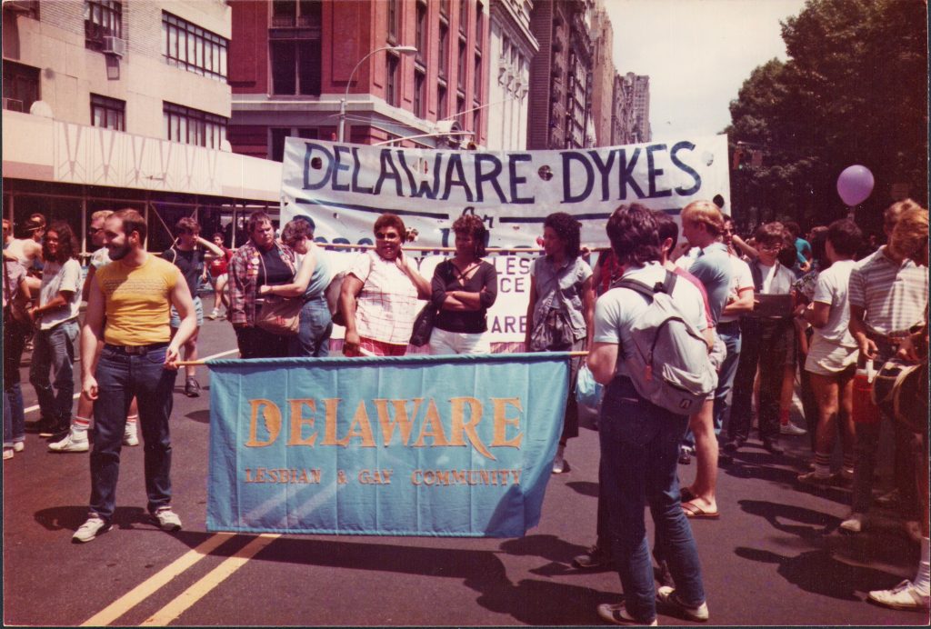 This historic image shows queer Delawareans marching for gay rights.