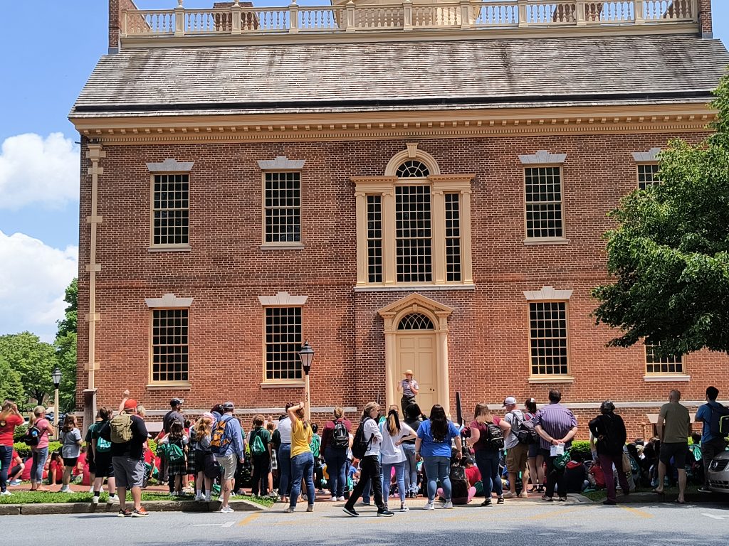 More than 200 students visited historic Dover in early May for the "Saving the Past, Shaping the Future" field trip on The Green. 