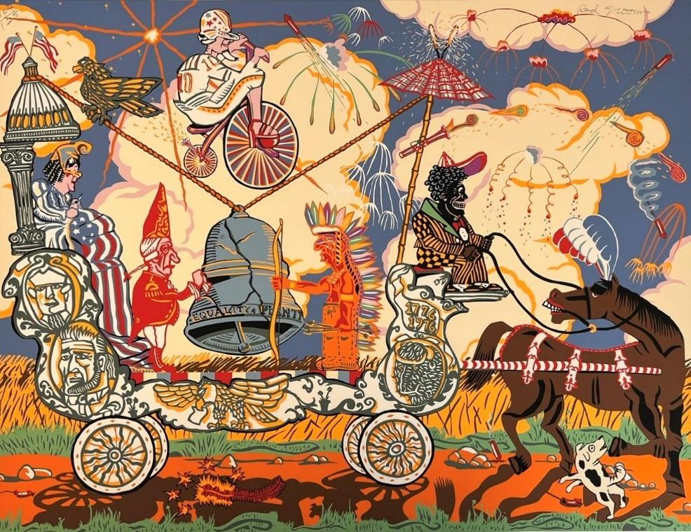 Red Grooms (American, B. 1937), Bicentennial Bandwagon, Serigraph, 1975, 1976.289, Delaware Division of Historical and Cultural Affairs, Gift of Lorillard, A Division of Loews Theatres, Inc., © 2023 Red Grooms / Artists Rights Society (ARS), New York.
