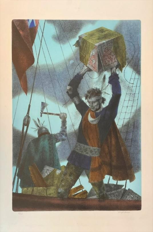 Joseph Hirsch (American, 1910-1981), The Boston Tea Party, Lithograph, 1975, 1976.299, Delaware Division of Historical and Cultural Affairs, Gift of Lorillard, A Division of Loews Theatres, Inc.