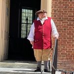 This image shows Robert Kitz (he/him) wearing historical garb. He joined the division in late 2022 as a museum site interpreter at the Old State House and Johnson Victrola Museum.
