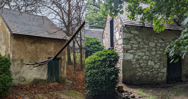 Before and after images show the exterior smokehouse renovations.
