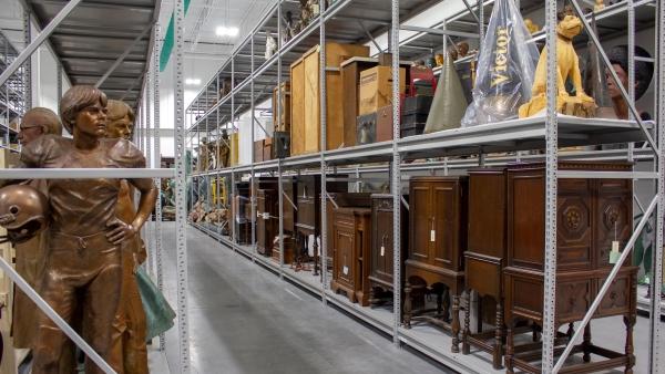 A view inside the aisles of artifacts at the division's Historic Collection housing.