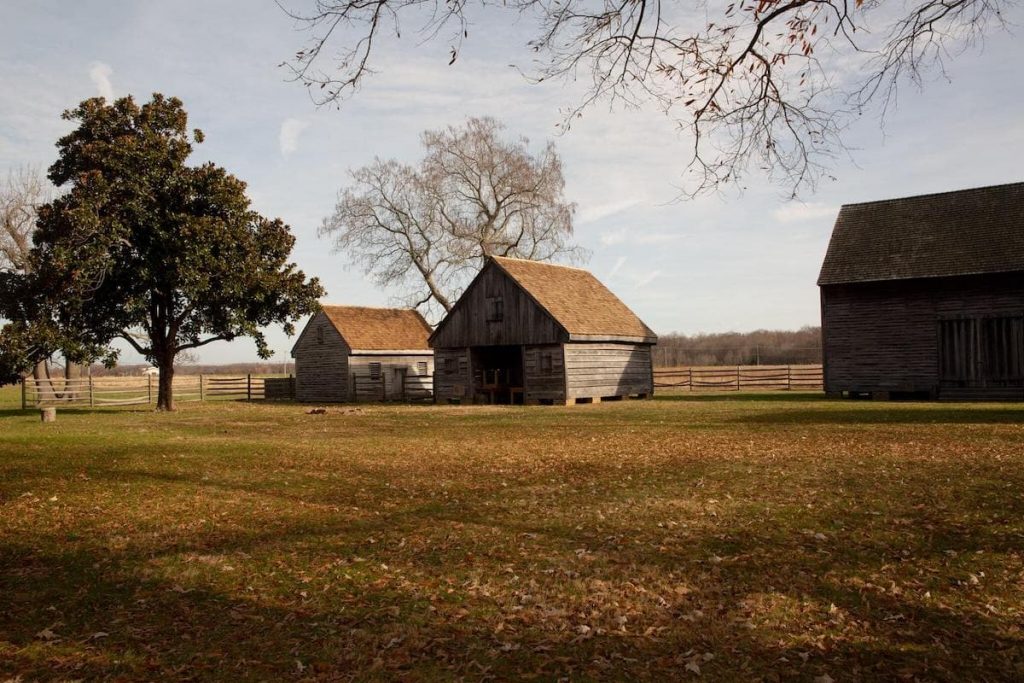 Buildings on the grounds of the John Dickinson Plantation.