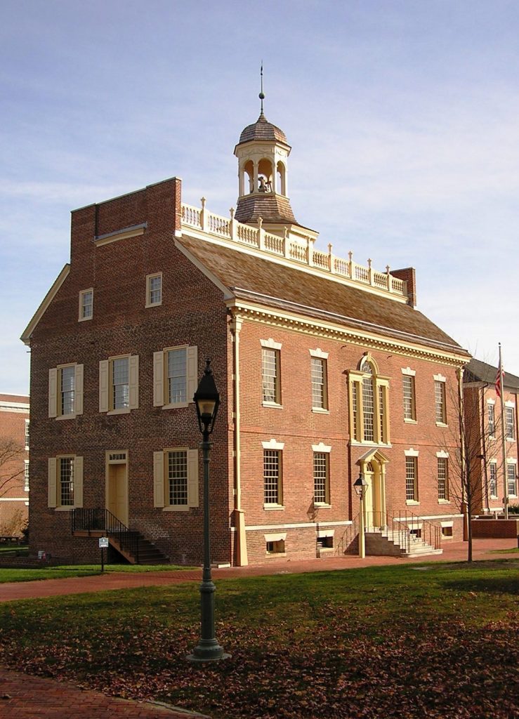 Photo of the Dover Green with Old State House in the background
