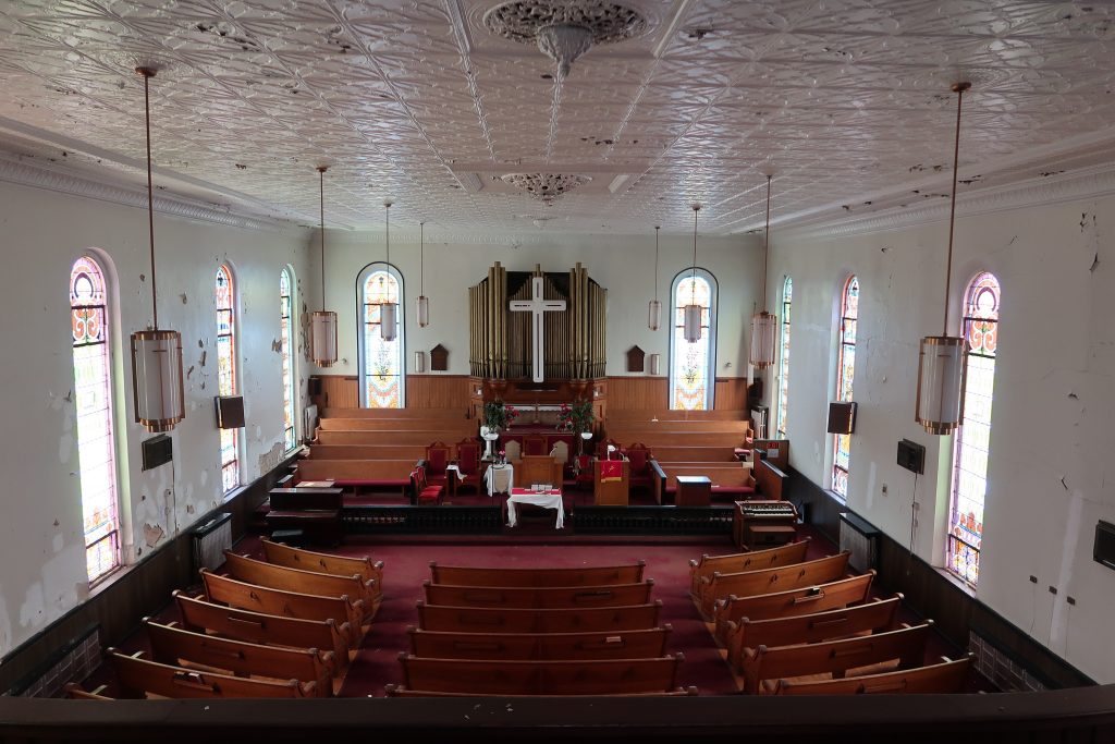 The interior of Scott African Methodist Episcopal (A.M.E.) Zion Church, located on the corner of East 7th and North Spruce streets in Wilmington.