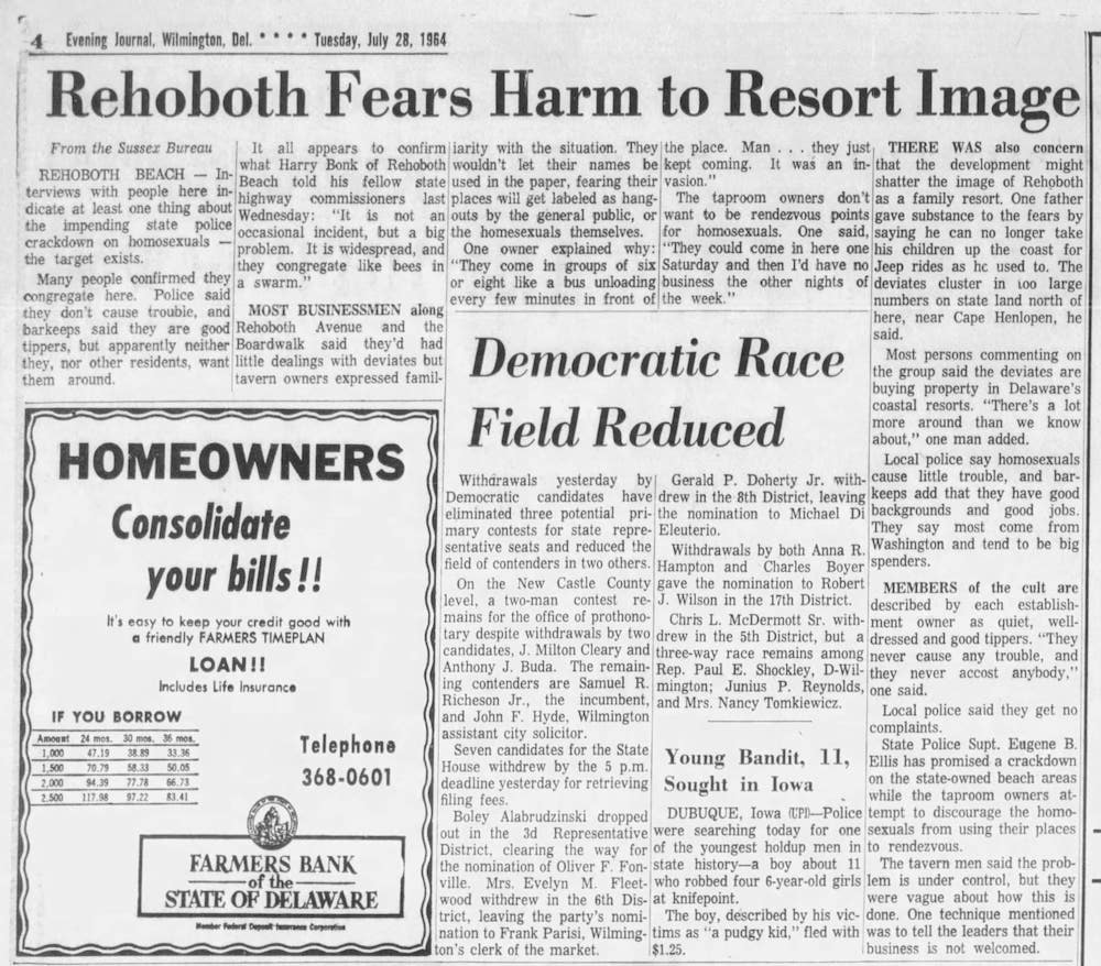 An article titled “Rehoboth Fears Harm to Resort Image.”