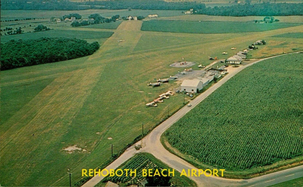 A postcard of a large field used as the Rehoboth Beach airfield.