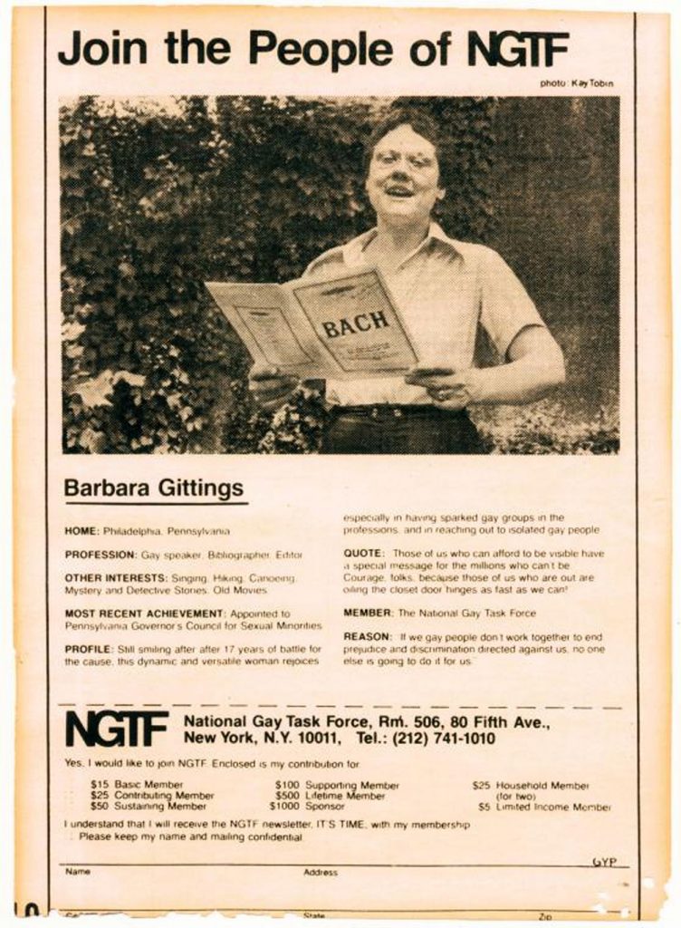 An advertisement with the title, “Join the People of NGTF,” featuring a photograph of a woman singing with Bach sheet music.