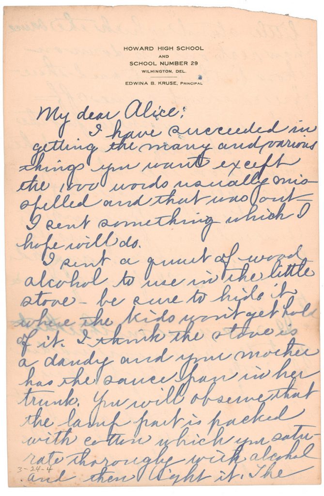 A handwritten letter that begins with “My Dear Alice.”