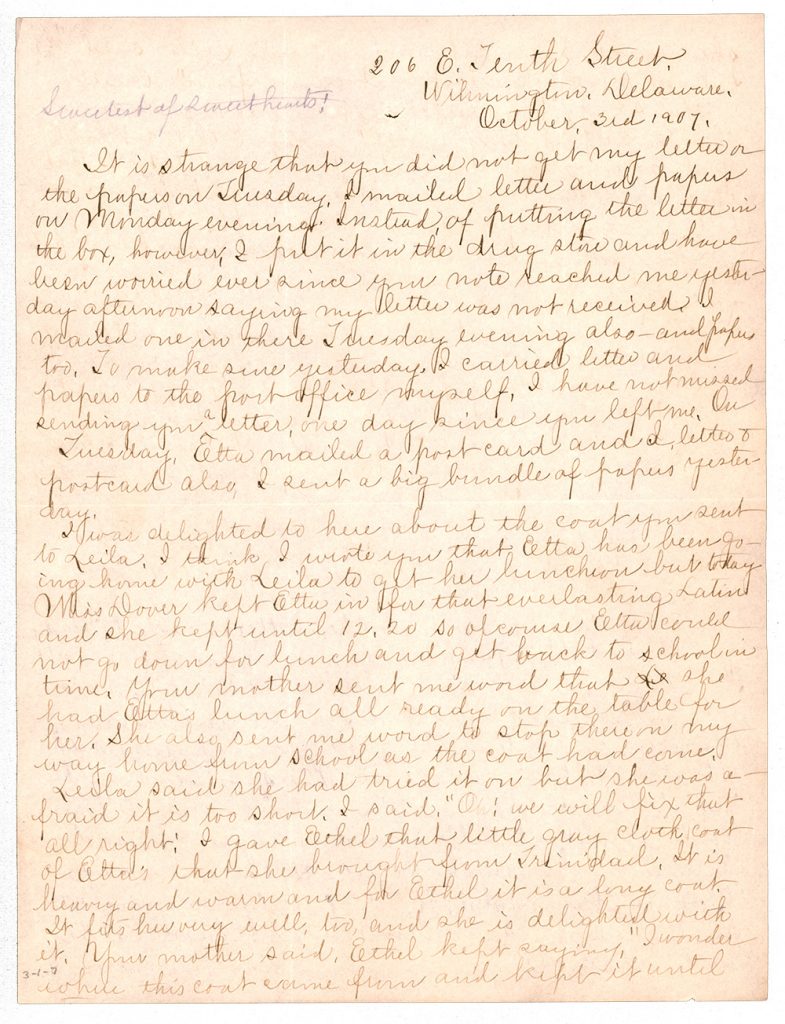 A handwritten letter with the greeting, “Dear Only Sweetheart.”