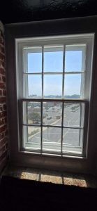 A repaired window at the Fenwick Island lighthouse