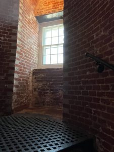 A repaired window at the Fenwick Island lighthouse