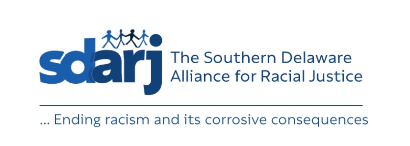 The logo for SDARJ The Southern Delaware Alliance for Racial Justice "Ending racism and its corrosive consequences"