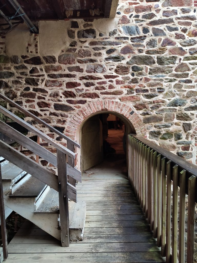 Inside the mill at Cooch's Bridge Historic Site.