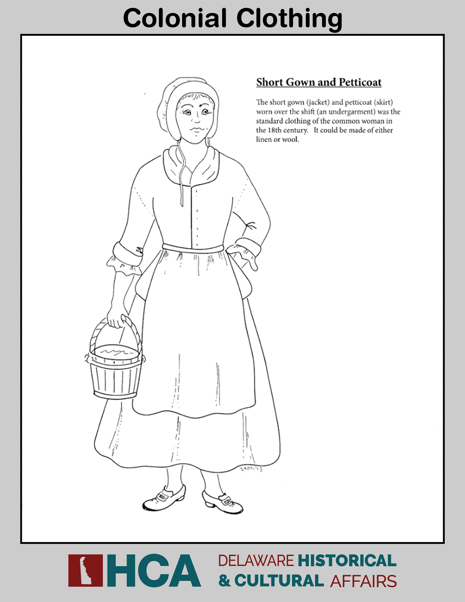 Photo of women in colonial clothing in coloring book