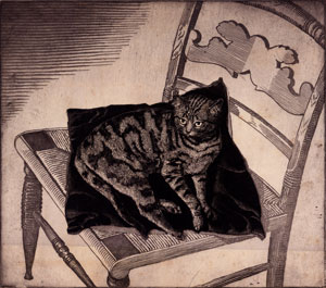 A cat on a chair painted by Peets