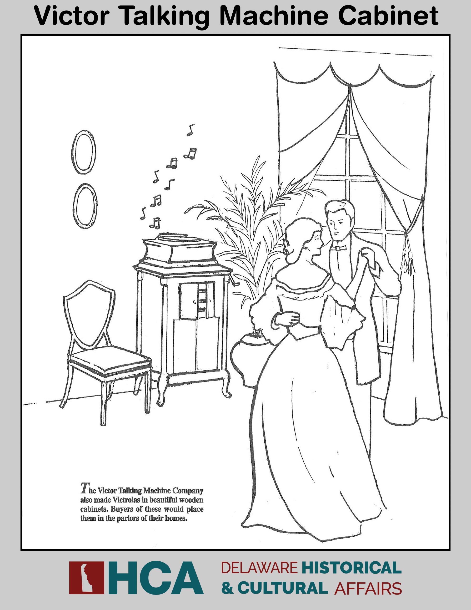 Photo of Victor Talking machine cabinet coloring book page