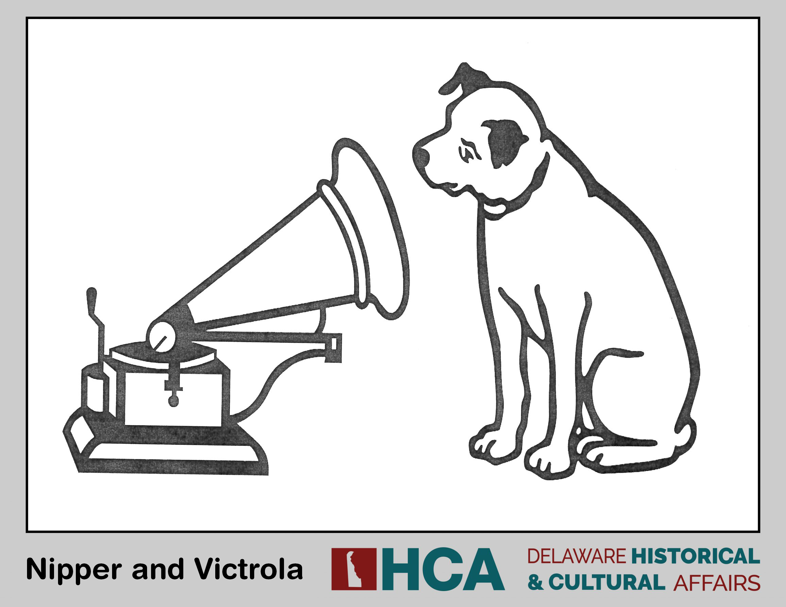 Photo of a dog and victrola in coloring book