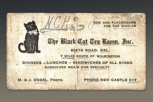 Business card from the Black Cat Tea Room in New Castle Delaware
