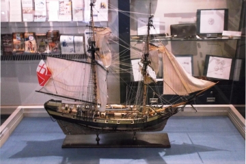 A model ship that is two-feet tall.